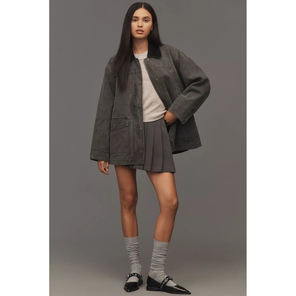 NWT Anthropologie PILCRO Western Barn Jacket Oversized Charcoal Denim Sz XS $178 - Picture 2 of 10